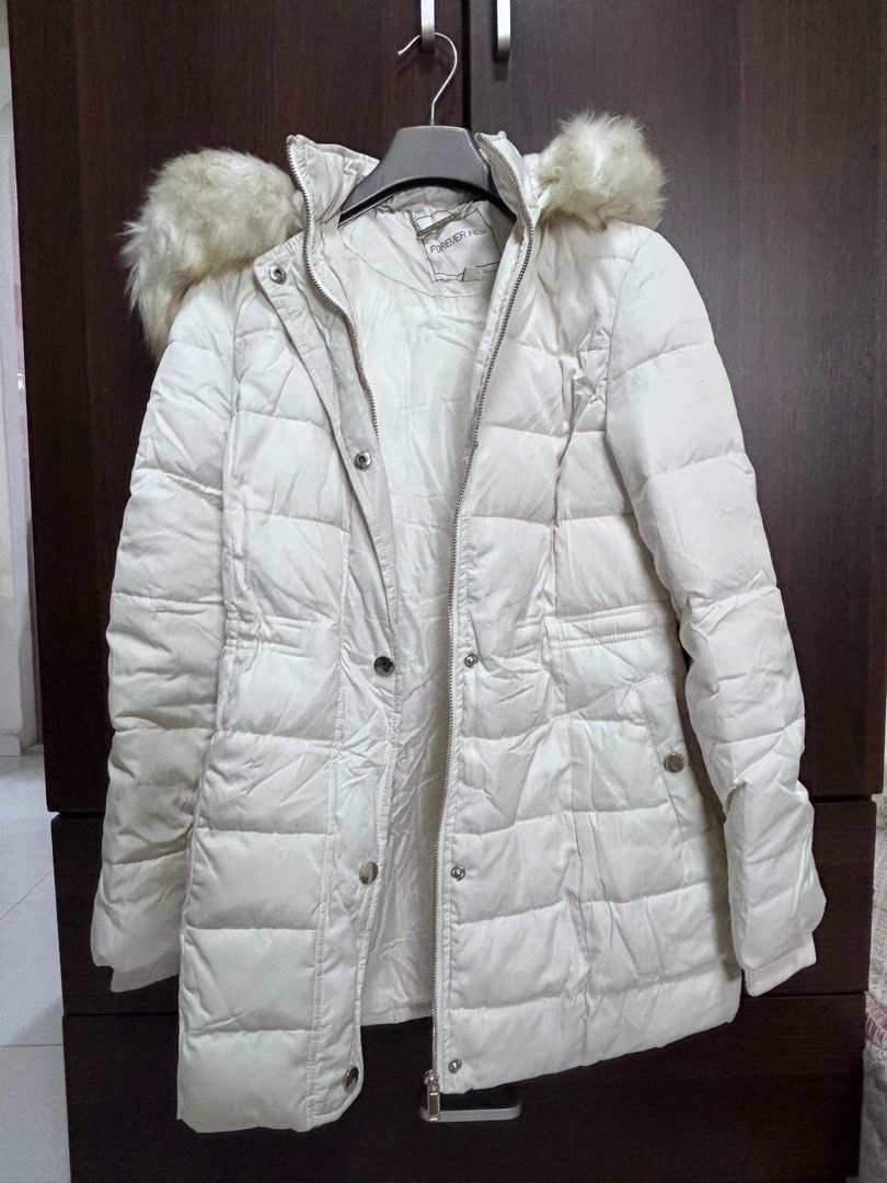 FOREVER NEW MATILDA PUFFA JACKET CREAM WINTER COAT FUR HOOD
