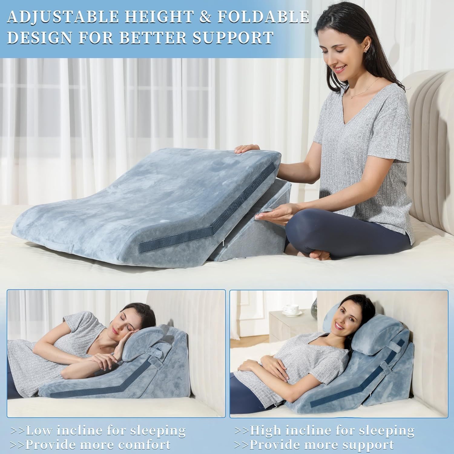 FSCGIFE Bed Wedge Pillow for Sleeping 3PCS Memory Foam Wedge