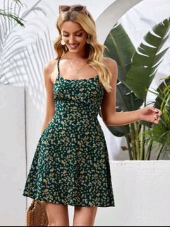 Green floral backless dress
