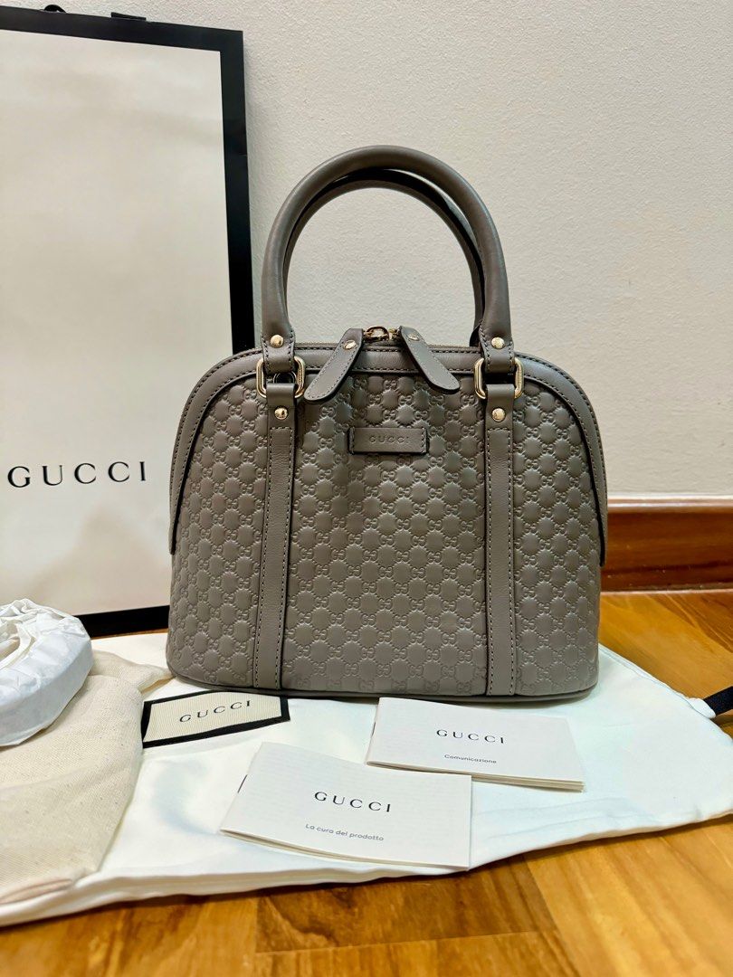 GUCCI Authentic Brand New Women bag Mini Dome Micro ssima Leather Shoulder Bag Grey 449654