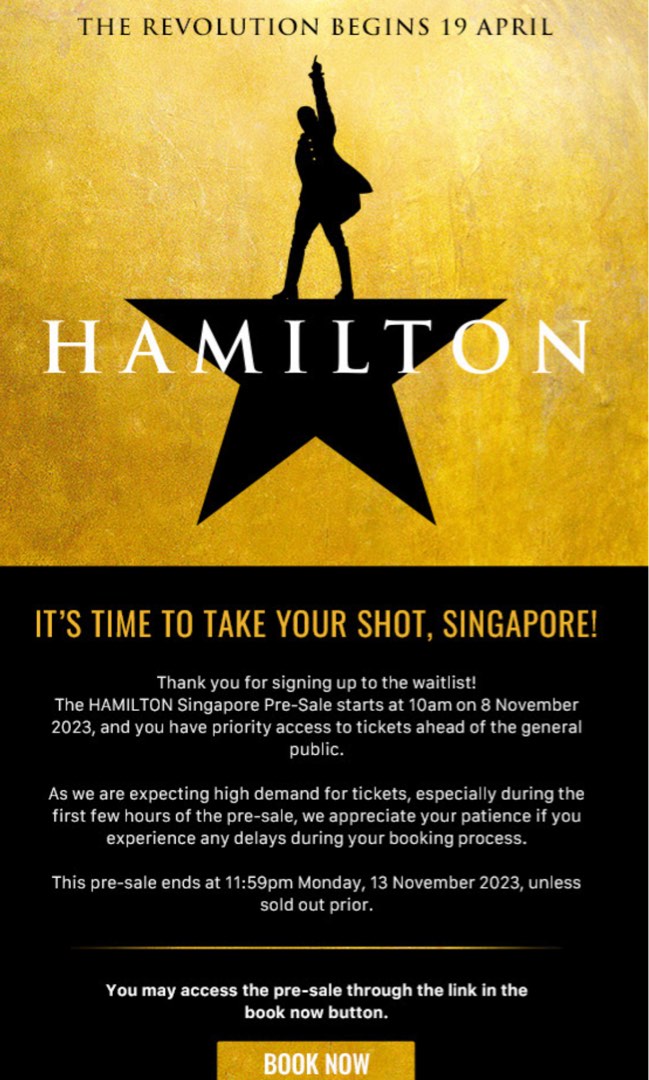 HAMILTON stall center tickets x4 Tickets Vouchers Event