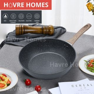 Havre Non-Stick Granite Deep Frying Pan Kawali PFOA-Free Induction Cooker & Gas Stove Black 24cm/26cm/28cm