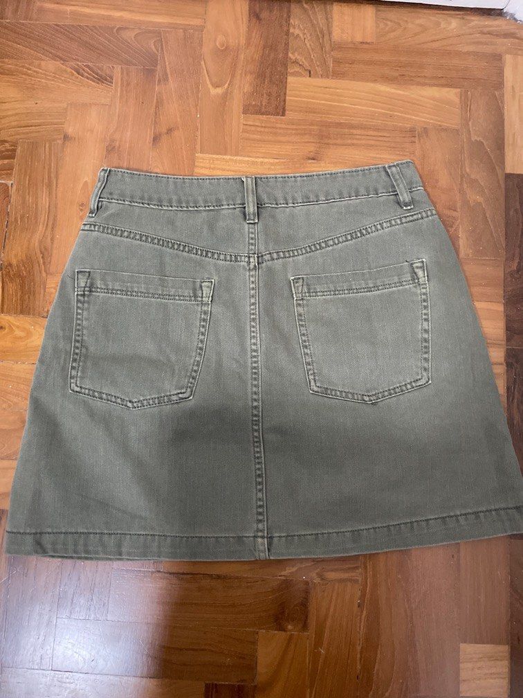 H M Denim Khaki Green Skirt