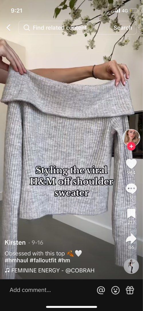 H M off shoulder jumper sweater Women s Fashion Tops