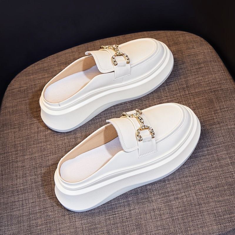 Increased thick soled Baotou half slippers 2023 summer new hot style one leg fashion outer wear sandals white shoes trend