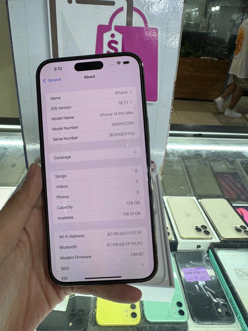 iphone 14 pro max 128gb smartlocked good as new (Category: iPhone 14 Series) located in Cainta. Submitted by vine_gadget_shop (Listing ID 1264778192, Image 3). Description: iphone 14 pro max 128gb smartlocked good as new complete package warranty until december 2023 pick up store greenhills shopping center we accept trade in we accept credit card installment we do cod and door to door we ship nationwide for fast transaction call 09277368323 look 
