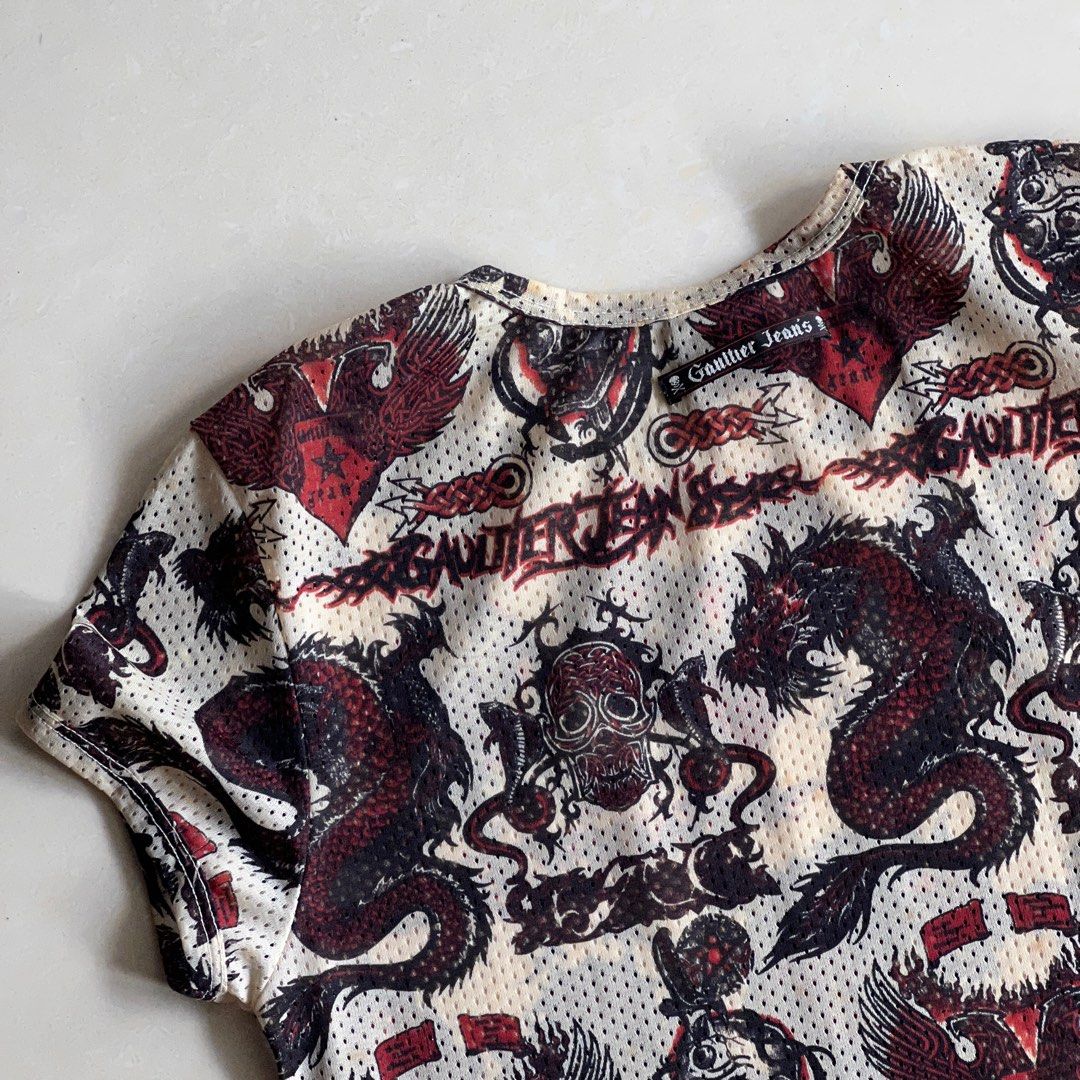 Blouse Jean Paul Gaultier Tattoo Mesh Soie – Taille Jusqu'à 40/42, Vintage, Occasion Très Bon état