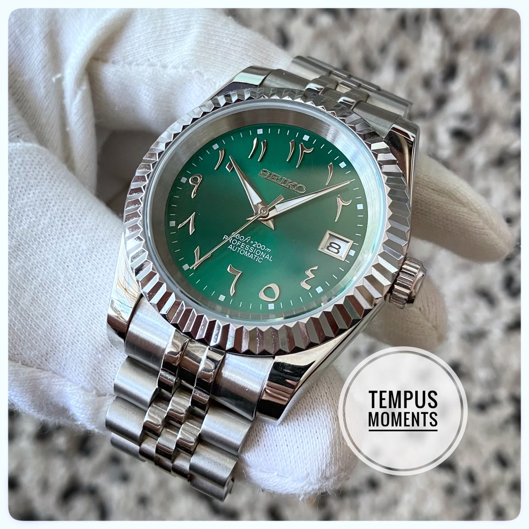 Jubilee Datejust Green Arabic custom build watch Seiko mod