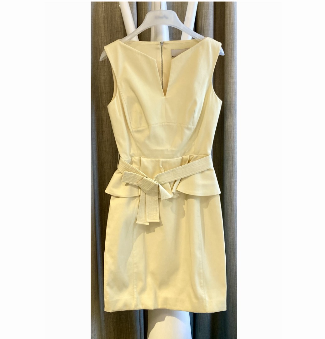 Karen Millen Pale Yellow Peplum Cocktail Party Dress with Bow Belt Women s Fashion Dresses Sets Dresses on Carousell