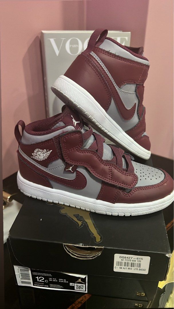 Kids sneakers Air Jordan Maroon Grey size US 12 Babies Kids