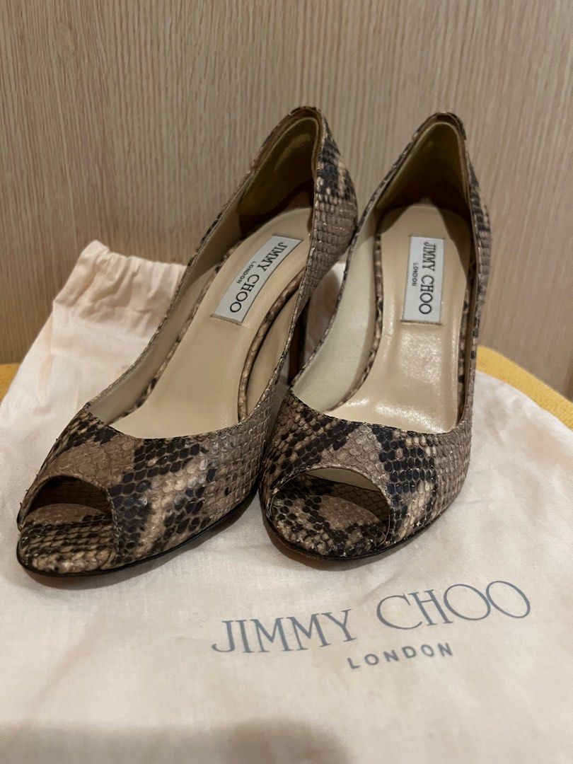 228 SALE Lightly Used Authentic Snake Skin Jimmy Choo Peep Toe Heels Women s Fashion Footwear Heels on Carousell