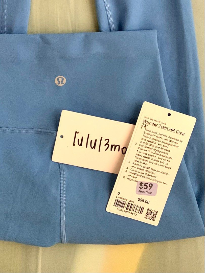 New Women's Lululemon Wunder Train HR Crop 23 - BNIL (Blue Nile) - Size 12  