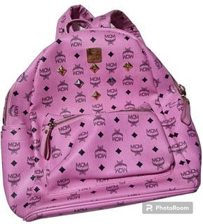 MCM Pink Visetos Stud Stark Backpack