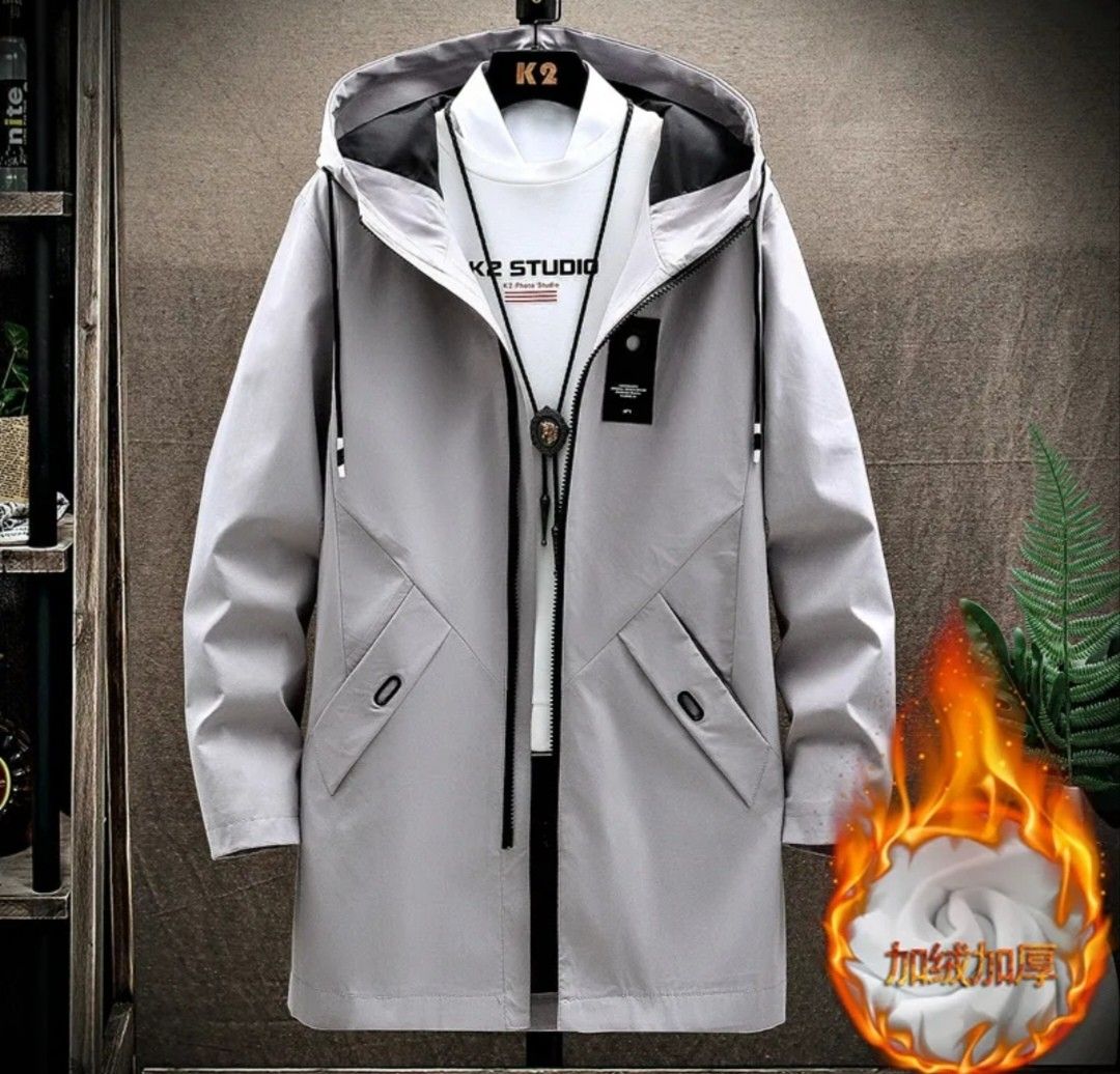 Men s Coat Autumn and Winter 2023 New Korean Style Trendy Slim Fit Handsome Fleece Padded Jacket Mid Length Long Length Trench Coat