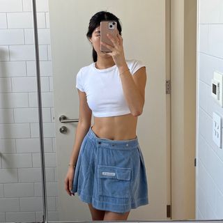 MYMUMMADEIT Corduroy Pocket Pleat skirt - blue Size XS/S