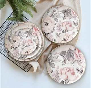 New Ceramic Bone China Pink Rose Painted Gold Rim Plates