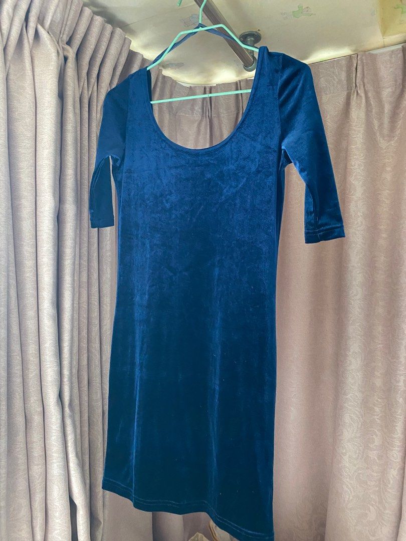New Look Blue velvet party dress size S