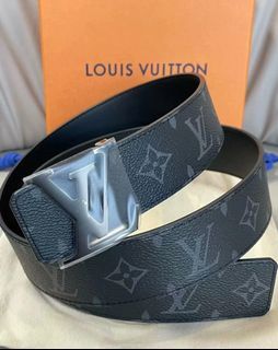 Louis Vuitton M6874 Leather Belt Black Silver Men 100/40