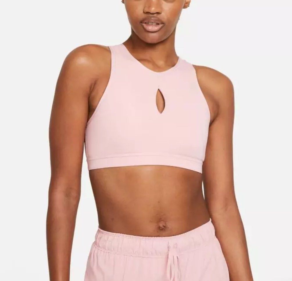 Nike Swoosh high neck keyhole sports bra pink S, Women's Fashion,  Activewear on Carousell