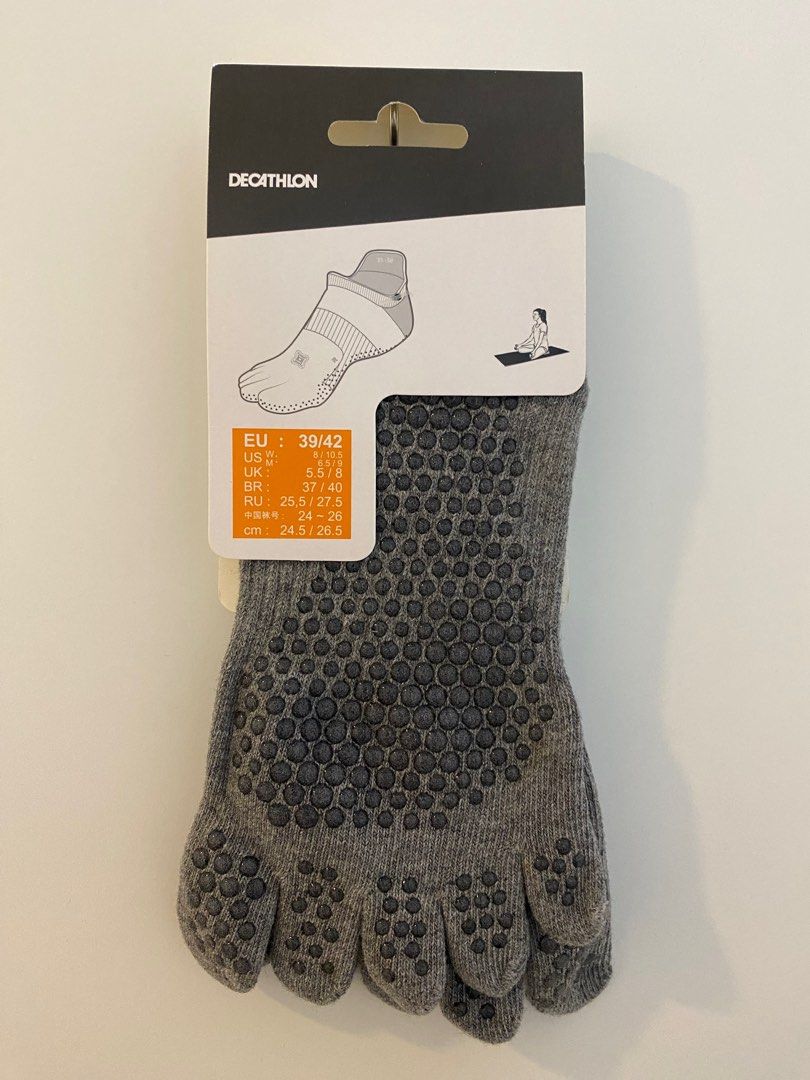 Non-Slip Yoga Toe Socks - Mottled Grey - Decathlon