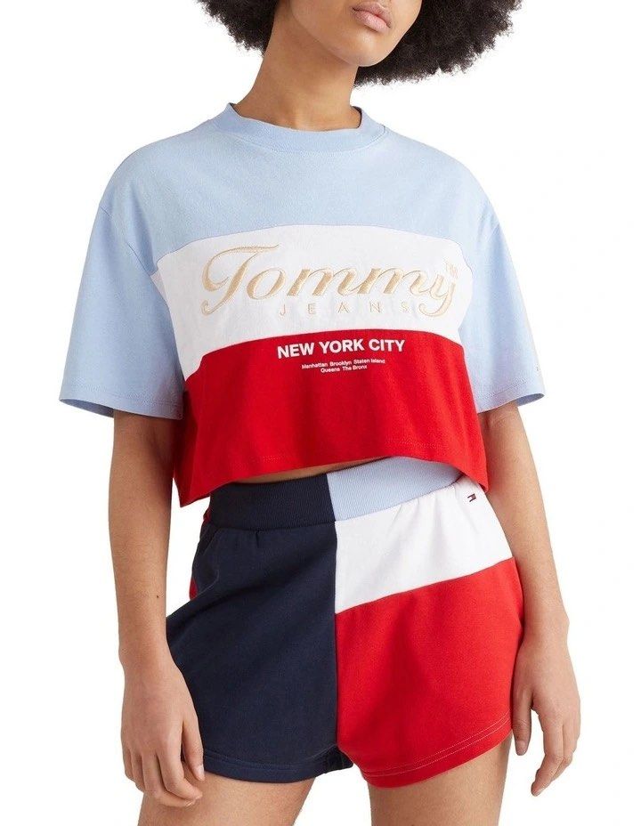ONHAND] Tommy Hilfiger Women's Oversized Crop Archived Logo T-shirt in  Blue/Red - Large, Women's Fashion, Tops, Shirts on Carousell