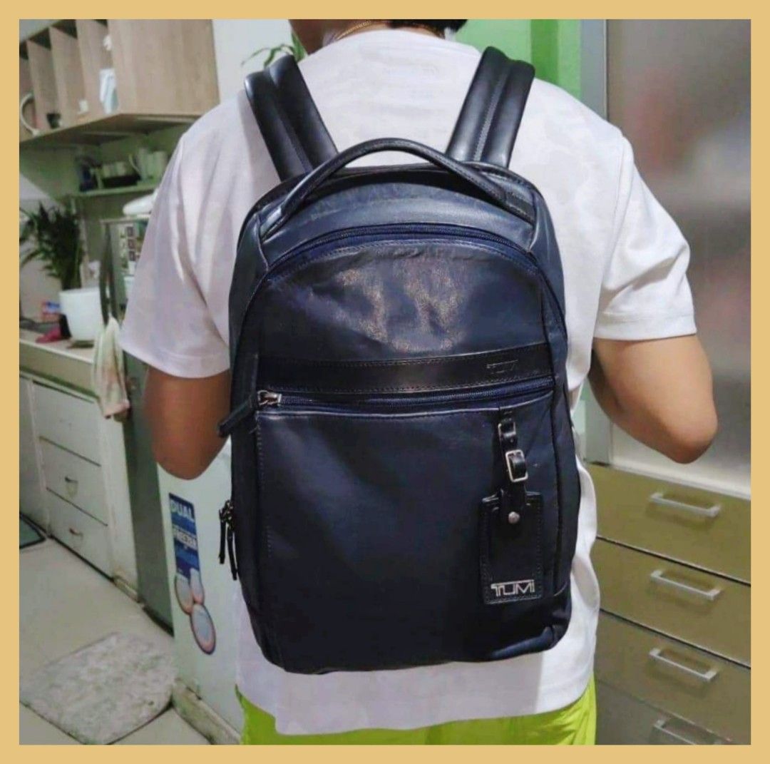 Tumi blue top leather backpack