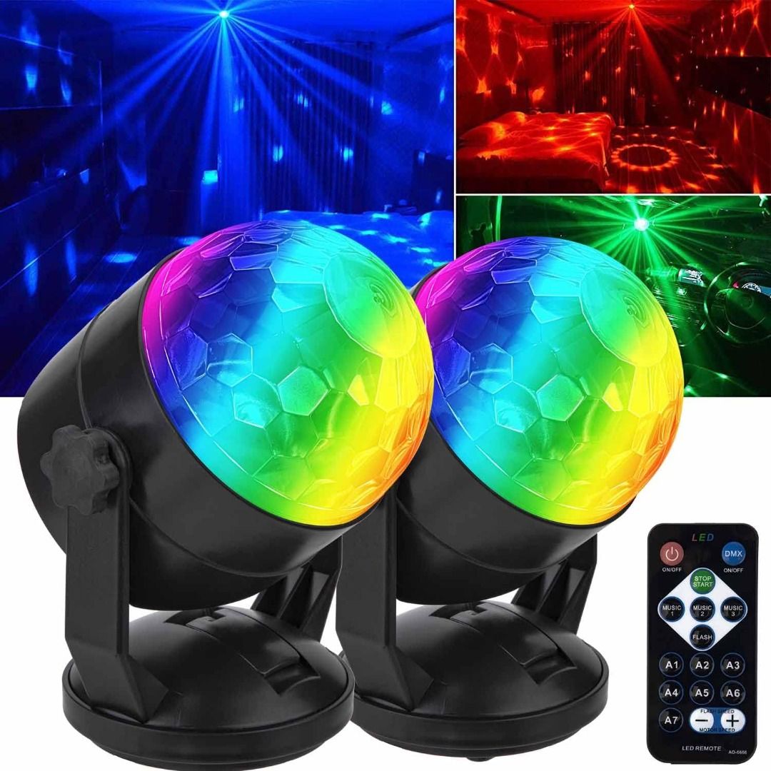 Disco Lights for Parties Multi Colour Mini Disco Ball Light Portable LED  Home Disco Lights Sound Activated DJ Lights, 2-Pack USB Rechargeable Disco