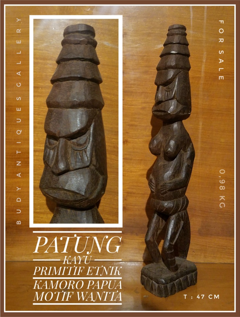 Patung Primitif Papua Motif Wanita Kamoro Antik Pajangan Di Carousell