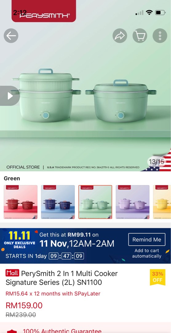 Perry Smith 2 in 1 Multi Cooker Signature Series (2L) SN1100, TV & Home