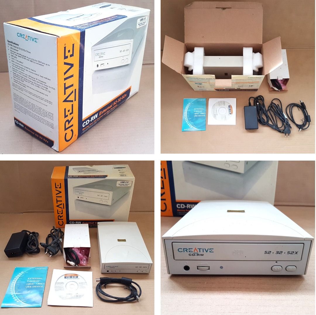 Rare Collectibles, Creative Technology CD-RW External 52.32.52x Drive, Complete in Box, Retro Gadget, Vintage Curio, Old Props, Computer, PC, Laptop, Rare Collectibles, Creative Technology CD-RW External 52.32.52x Drive, Complete in Box, Retro Gadget, Vintage Curio, Old Props, Computer, PC, Laptop,