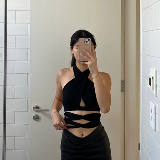 Showpo LILAH MULTI TIE CROP TOP IN BLACK size small