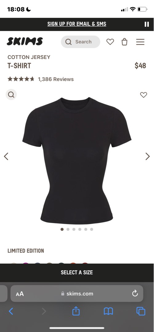 Skims Black Cotton Jersey T Shirt, Women's Fashion, Tops, Shirts on