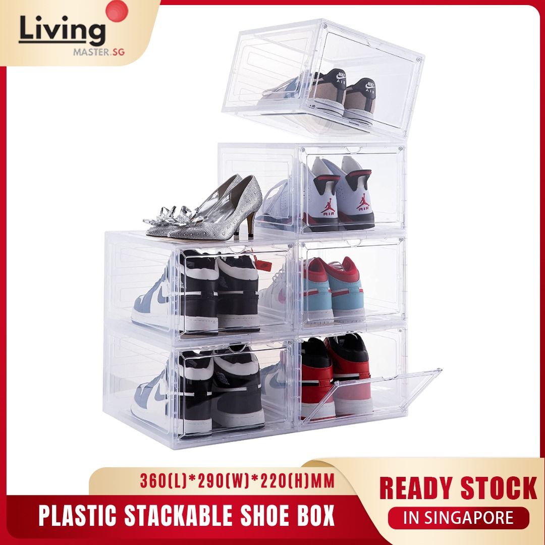 Upgrade Sturdy Durable Shoe Organizer, 6 Pack Plastic Shoe Storage Boxes  with Magnetic Door, Clear Shoe Boxes Stackable for - AliExpress