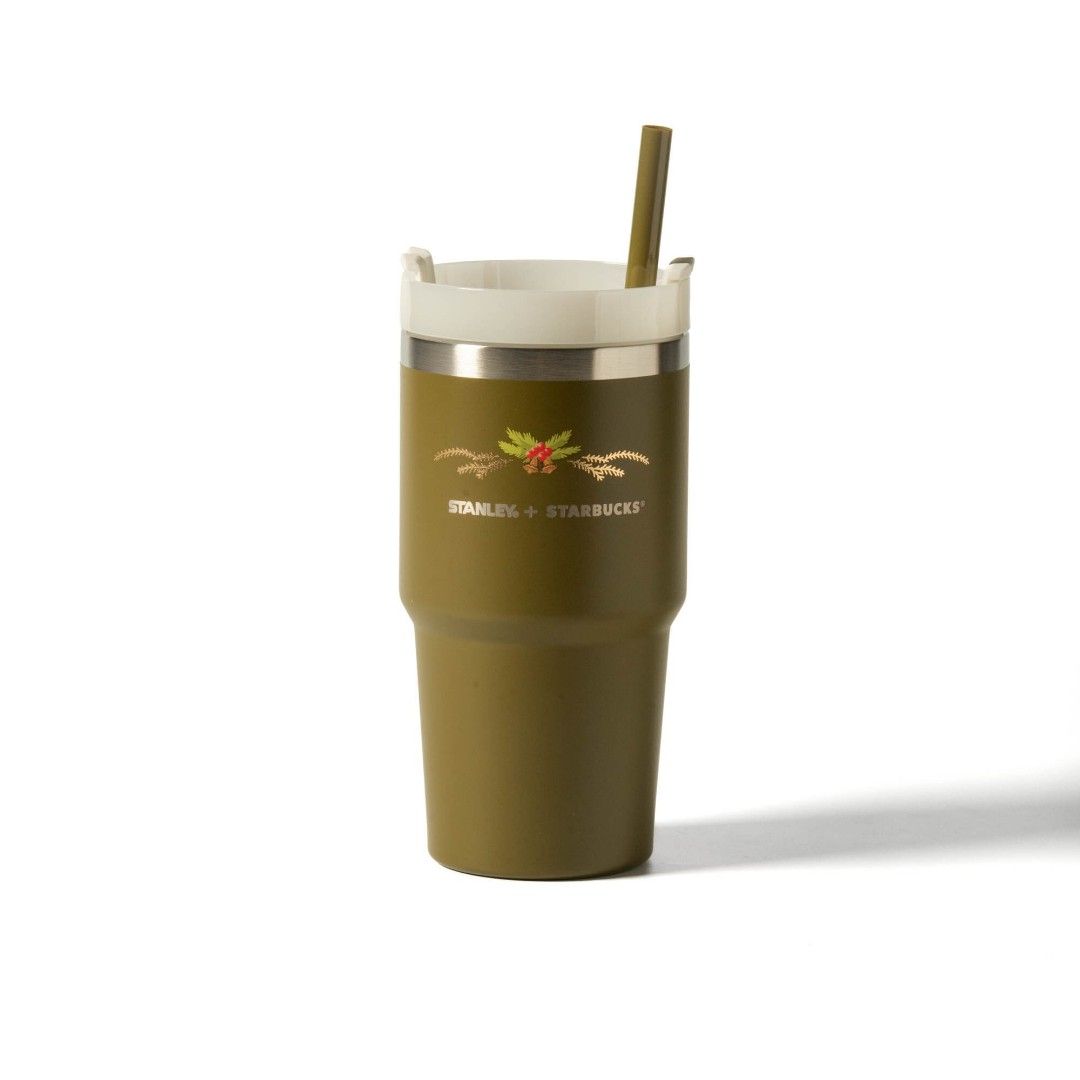 Starbucks + Stanley Christmas 2023 olive green tumbler (Category: Water Bottles & Tumblers) located in Singapore. Submitted by starredreams (Listing ID 1264650387, Image 2). Description: Limited Edition Christmas 2023 Starbucks × Stanley tumbler - super pretty shade of olive green with Christmas design :) Sold out online, others selling for $80 on Carousell tags Starbucks Stanley hydroflask yeti aquaflask thermoflask.