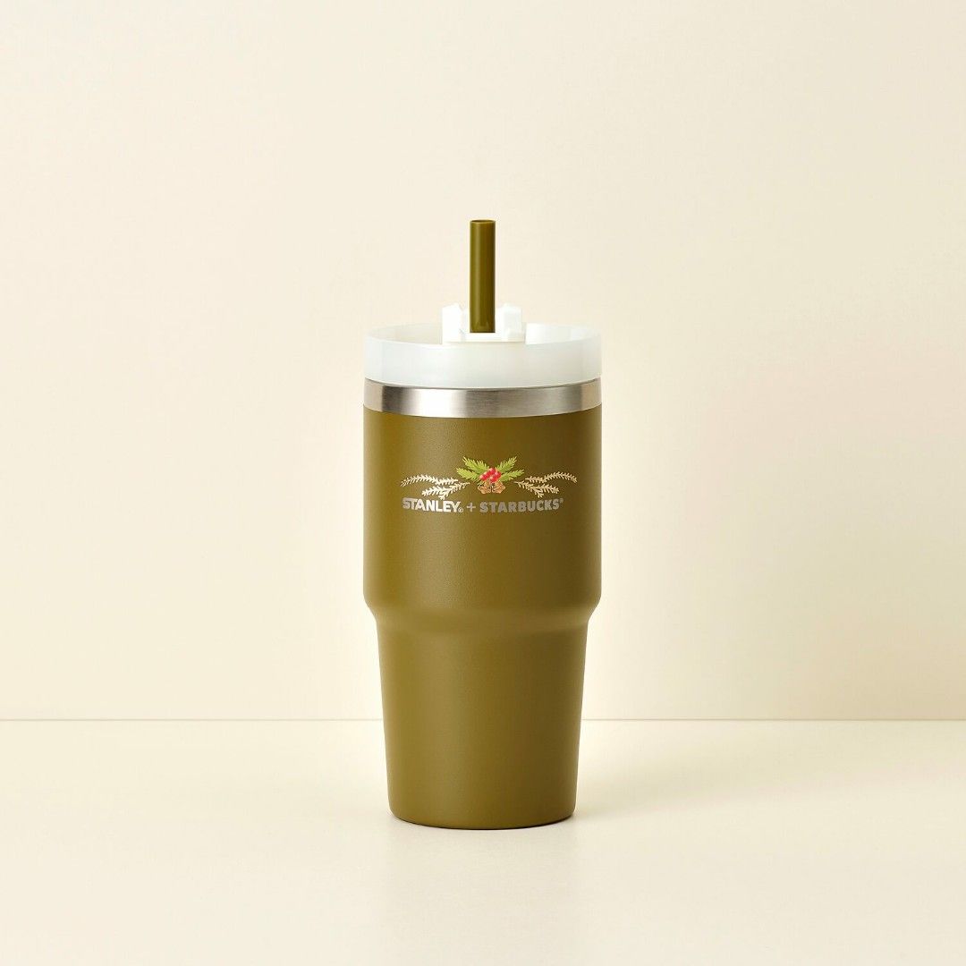 Starbucks + Stanley Christmas 2023 olive green tumbler (Category: Water Bottles & Tumblers) located in Singapore. Submitted by starredreams (Listing ID 1264650387, Image 1). Description: Limited Edition Christmas 2023 Starbucks × Stanley tumbler - super pretty shade of olive green with Christmas design :) Sold out online, others selling for $80 on Carousell tags Starbucks Stanley hydroflask yeti aquaflask thermoflask.