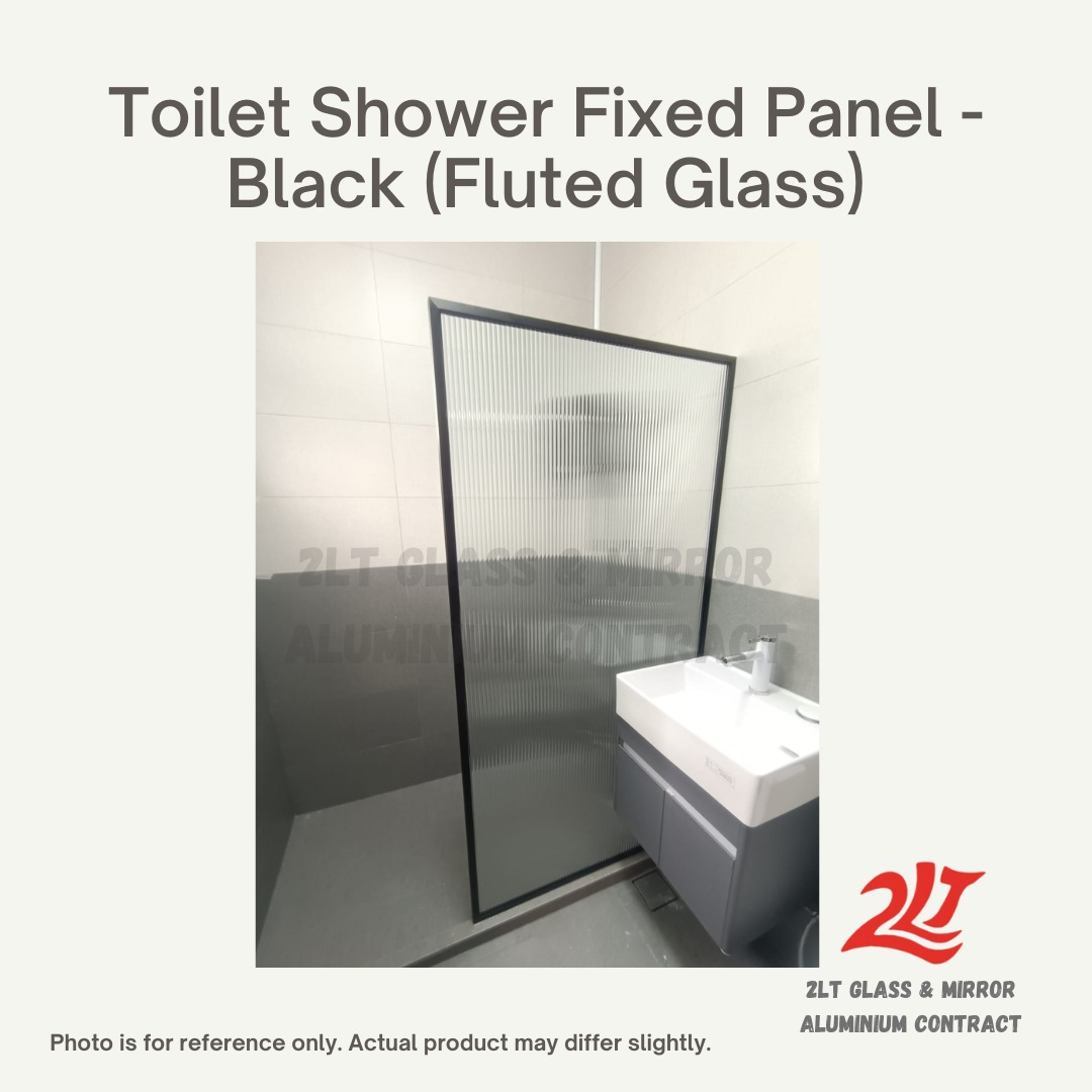 Toilet Shower Fixed Panel Fluted Glass (Black U Channel/ Frame