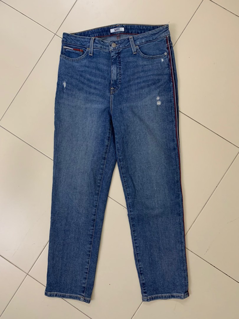 Tommy Hilfiger Jeans Slim Fit Stripe Distressed Women s Fashion