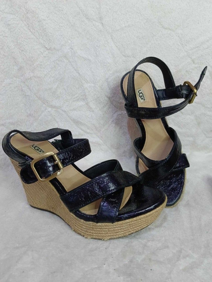 Ugg black wedge sandals clearance