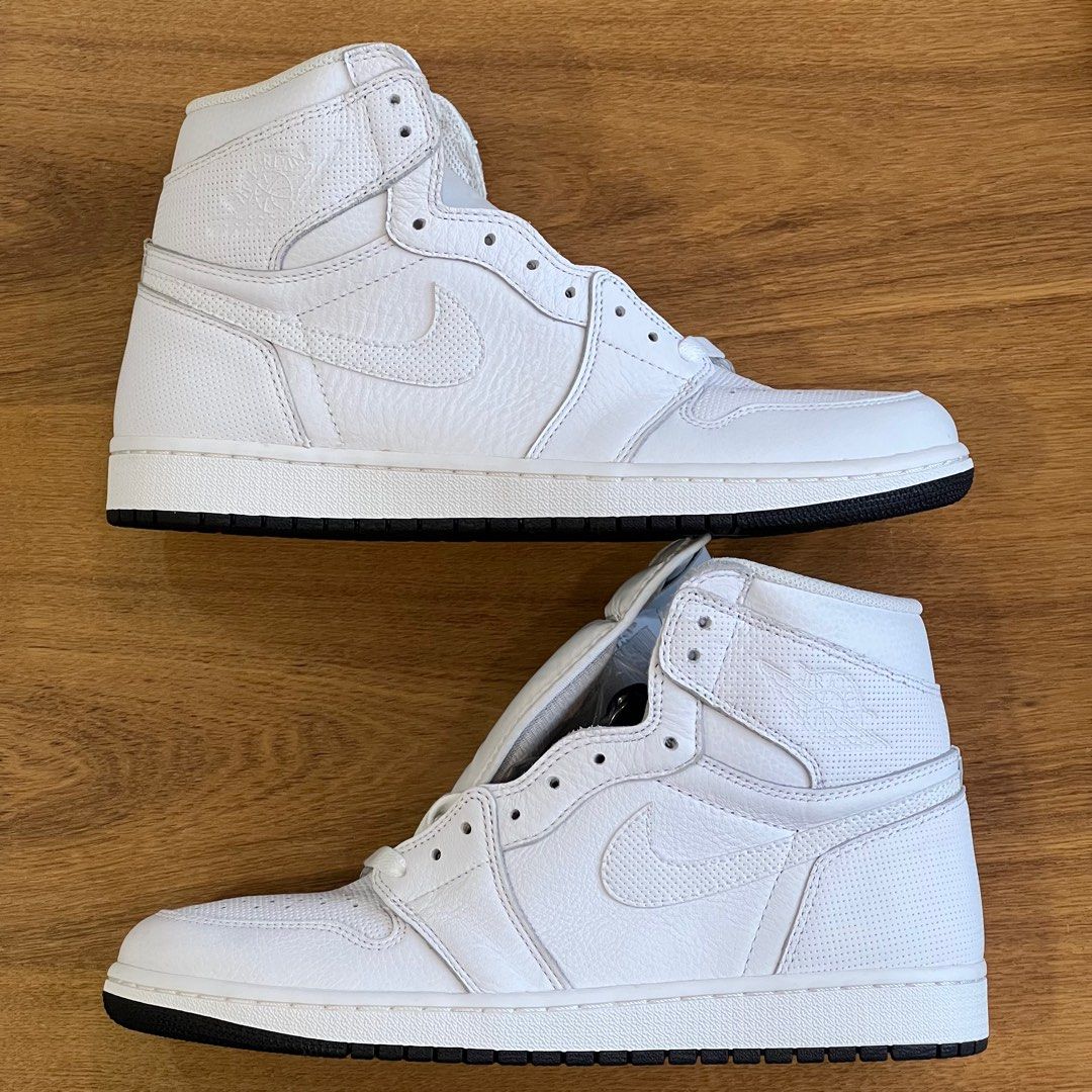 UK8.5 Nike Air Jordan 1 High White Perforated Men s Fashion