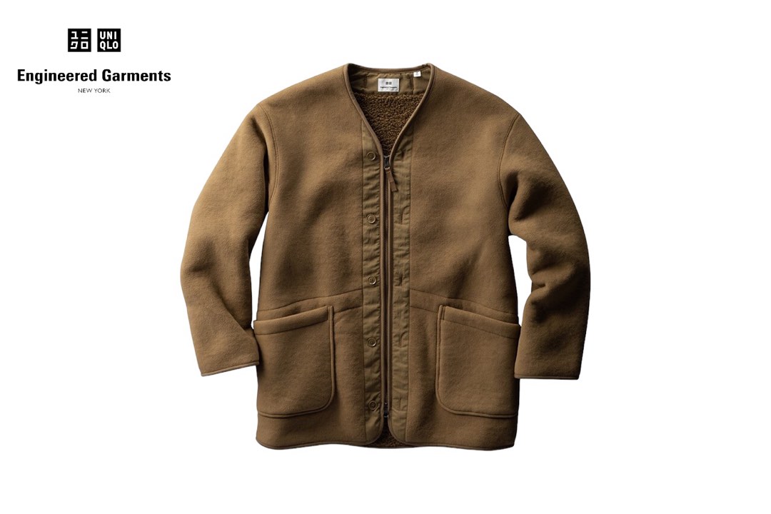 UNIQLO x Engineered Garments Colarless Oversize Fleece Coat Jacket Designer Men s Fashion Coats Jackets and Outerwear on Carousell