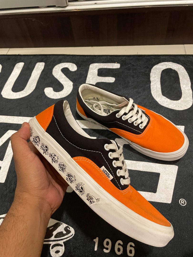 Vans Era Orange Black Skull print