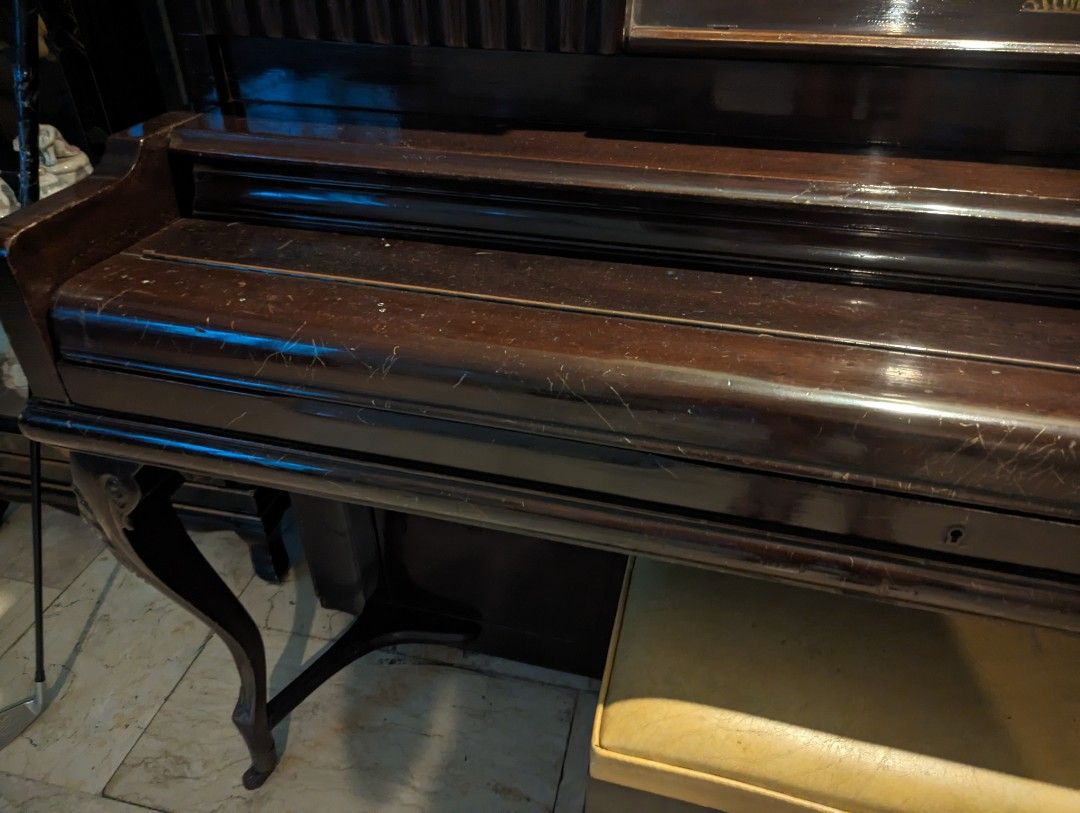 Weinstein Curvex Acousticon Upright Piano (Category: Musical Instruments) located in Manila. Submitted by elle_33 (Listing ID 1180070252, Image 3). Description: Negotiable. Buyer must take care of pick up/transport fees. Weinstein Curvex Acousticon Upright (Height: 42" Depth: 25" Width: 57.5") Purchased in the '70s. No longer in use. Needs restoration. Scratches on front part of piano & chair has a hole in corner (see pictures)..