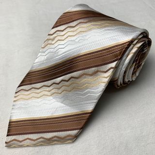 White Brown Stripes Wide Necktie