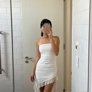 White strapless dress with mesh overlay size XS