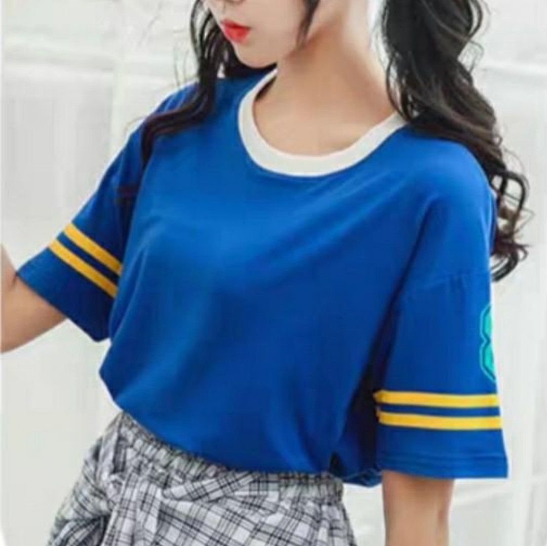 Women Korean Ulzzang Fashion Blue Short T Shirt