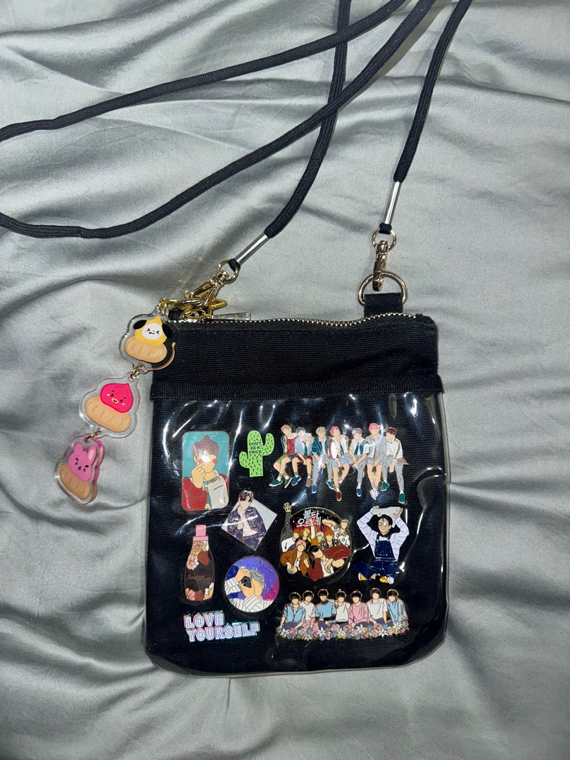wts bts io.pins pin sling bag with jungkook ot7 taehyung pins