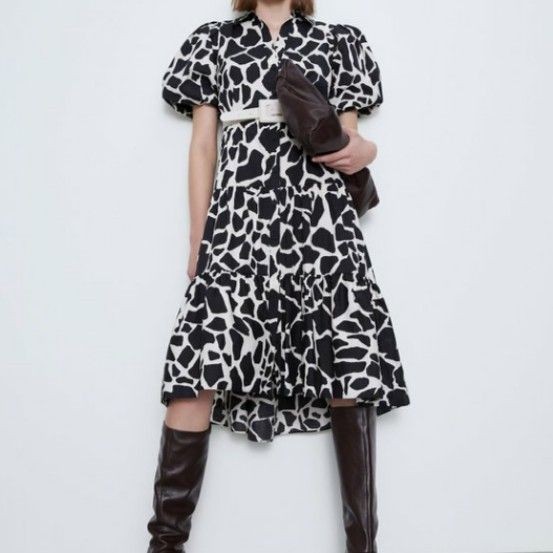 zara black and white animal print dress Zara - Animal Print Tulle Dress - Leopard - M