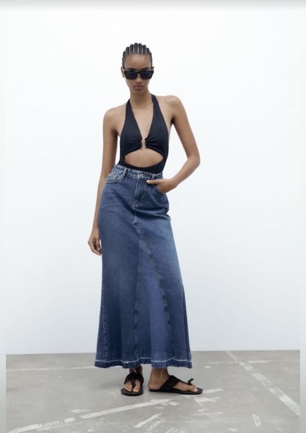 Zara denim maxi skirt deals