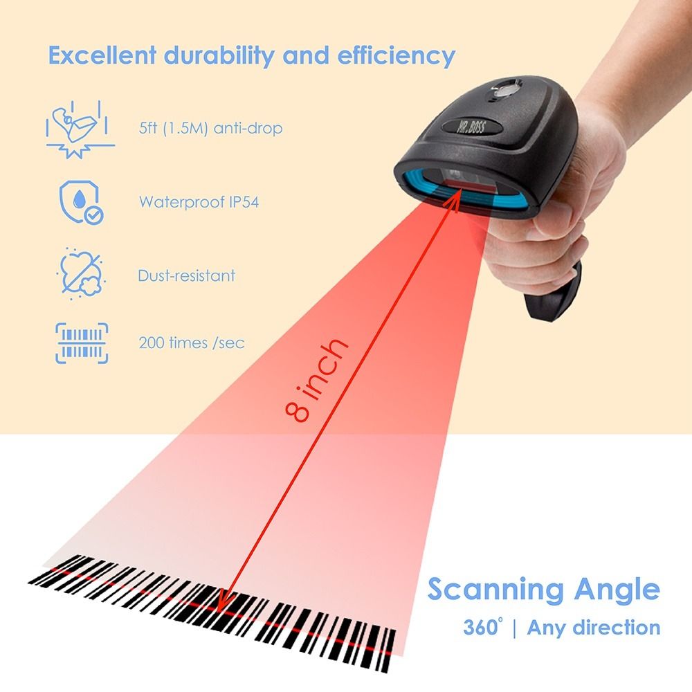 1D 2D Wireless Barcode Scanner Reader Compatible 2.4G Bluetooth USB for ...