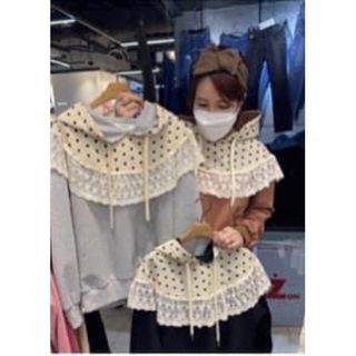 全新正韓標波點點點拼接蕾絲連帽上衣 點點大片領蕾絲拼接衛衣
